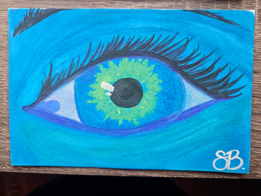 "Eye Of The Beholder", Original Gouache Postcard Painting
